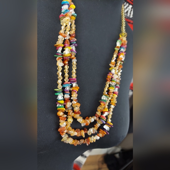 Multi-stone multi-color three strand statement necklace - Picture 2 of 9